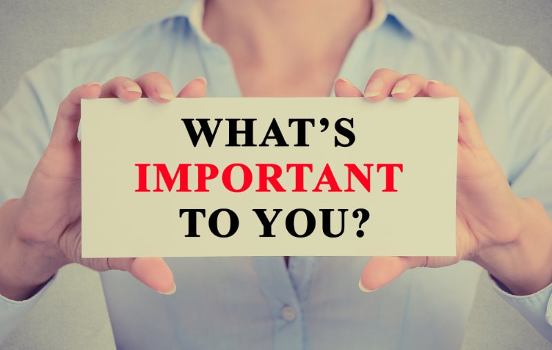 Businesswoman hands holding sign with What is important to you ?
